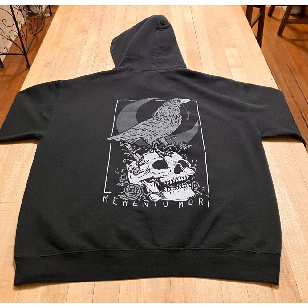 Memento Mori Mens THRASHED Crow Skull Dagger Moon Hoodie Sz. Medium Black AN GDD - Picture 3 of 12